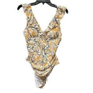 Cupshe Women's Ditsy‎ Floral Flutter Sleeve One Piece Swimsuit Orange Size M